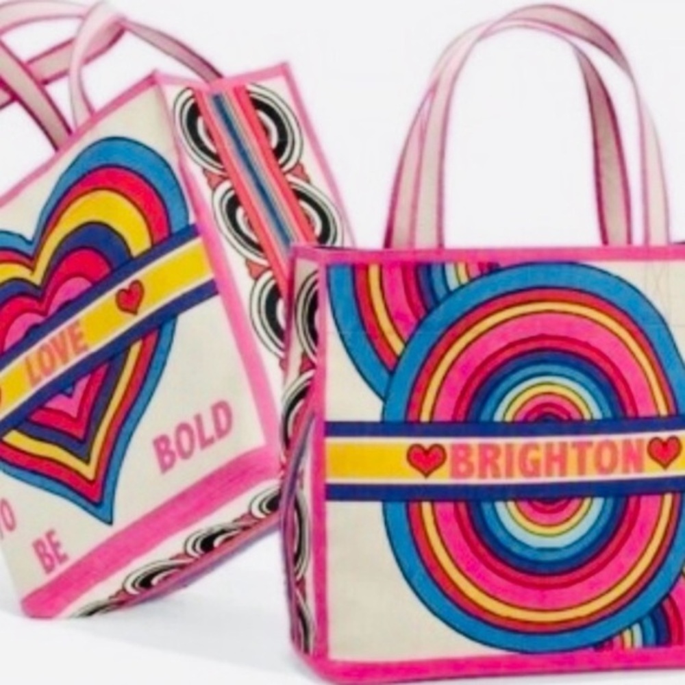 Brighton Rainbow Bright Canvas Tote Pink Multicolor Pop Art Y2K Statement NWT
